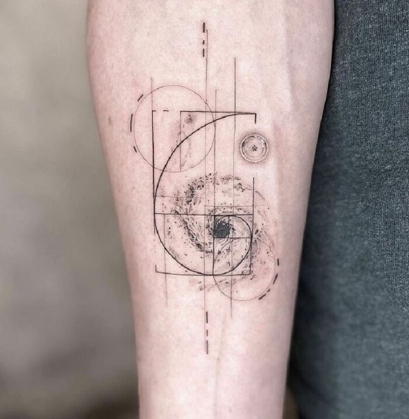 Delicate Fibonacci Black Hole Arm Tattoo