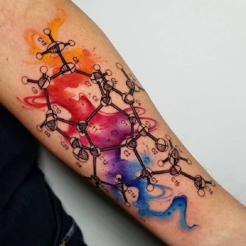 Watercolor Molecule Tattoo