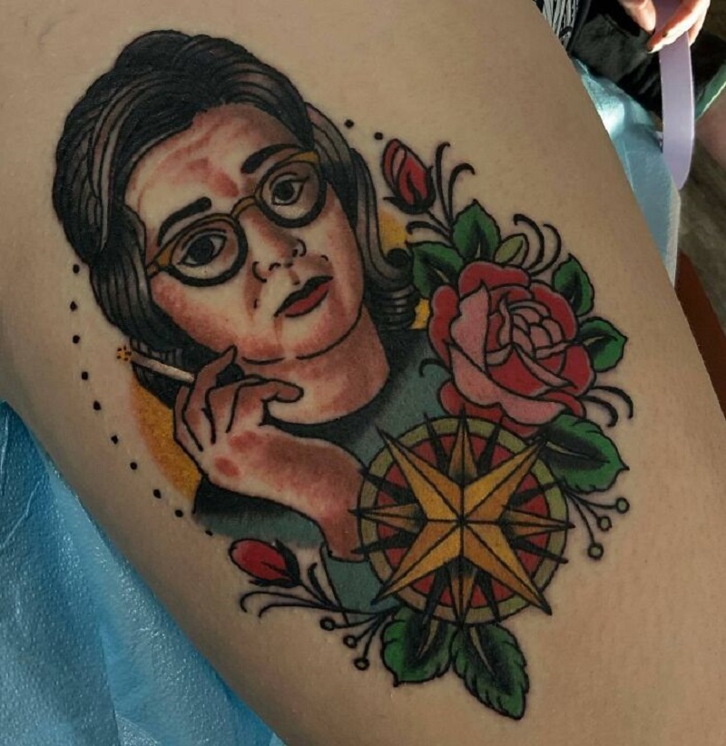 Traditional Tattoo Of Marie Tharp