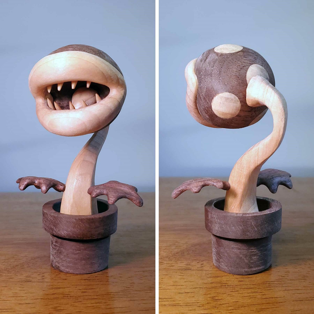 I Just Finished This Basswood And Walnut Piranha Plant Carving