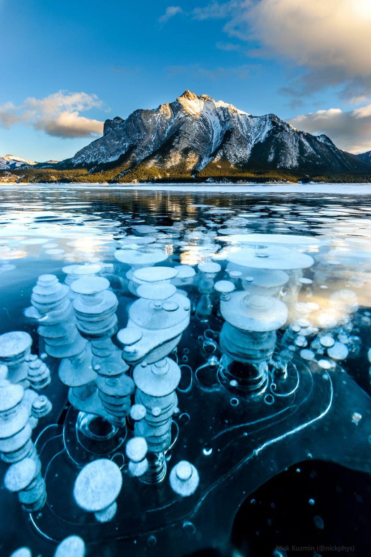 The Spectacle Of Frozen Methane Bubbles At Abraham Lake, Alberta, Canada