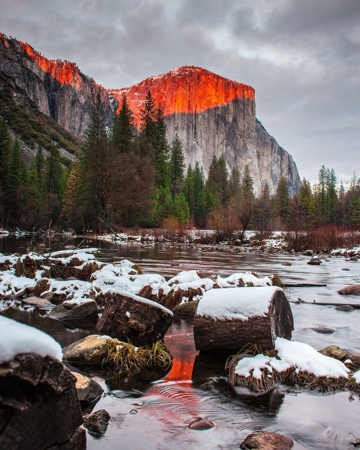 First Snow In Yosemite. El Capitan Getting Lit Up Just Before The Sunsets