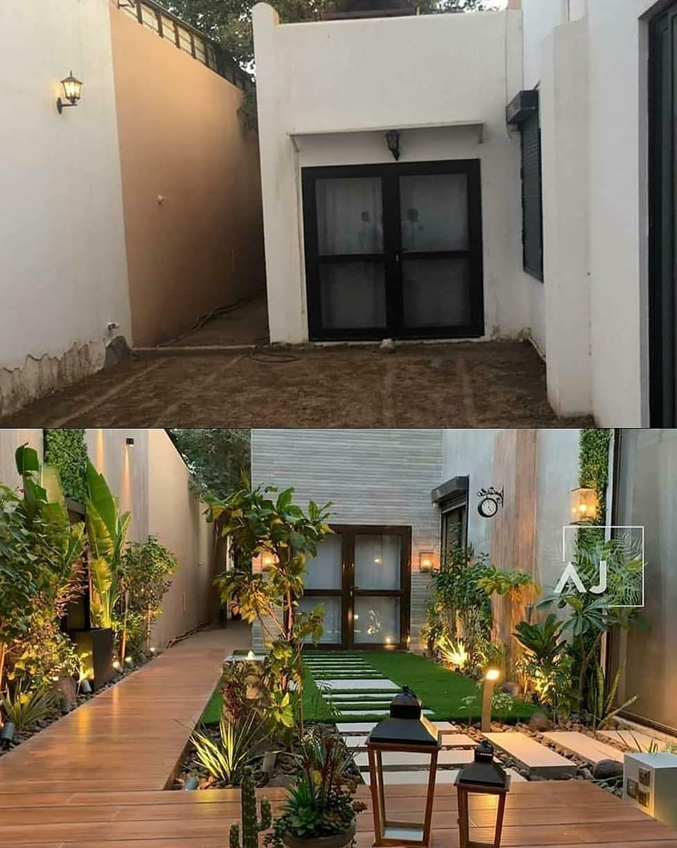 Before And After Backyard With Flowers On The Wall