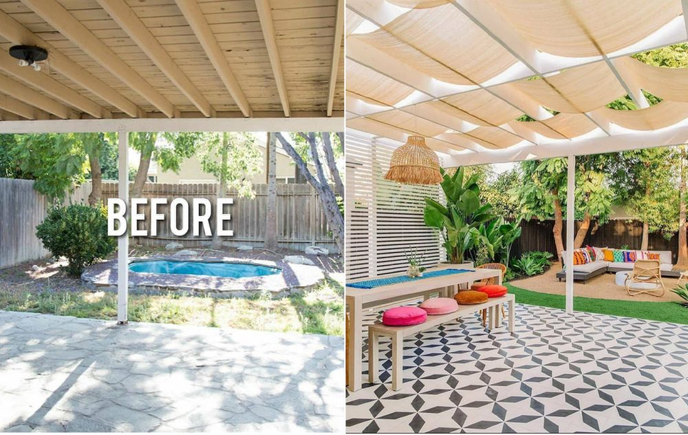 Before And After Backyard With White Pergola