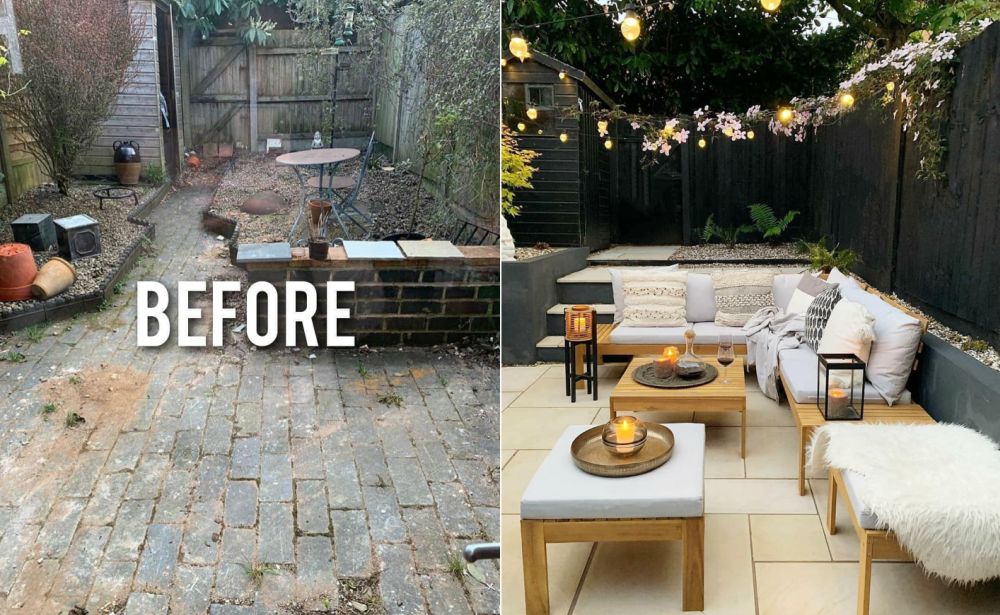 Before And After Backyard With Wood Sofa