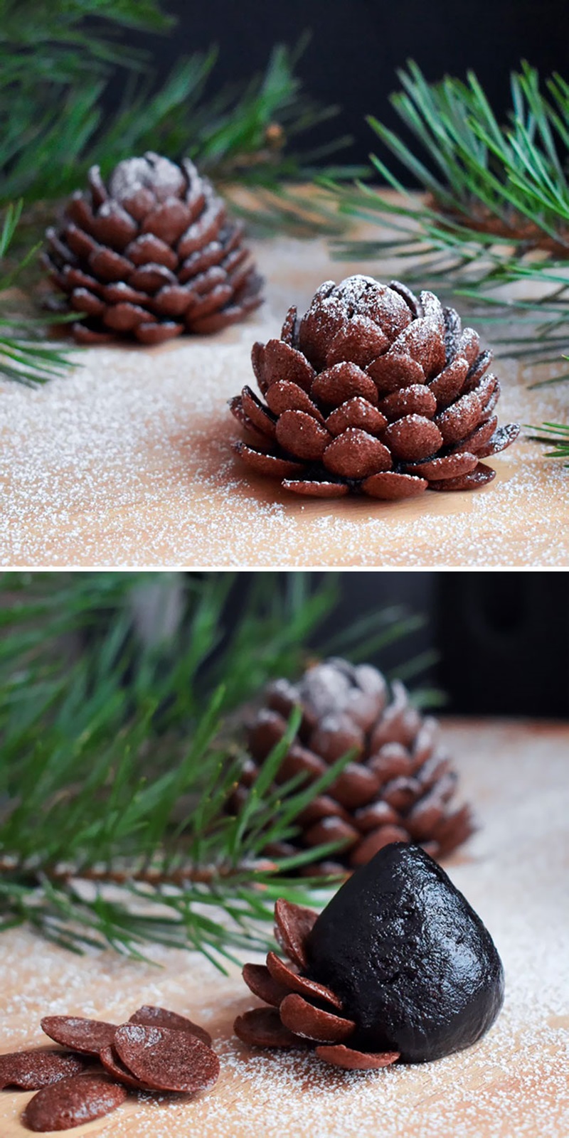 Snowy Chocolate Pinecones