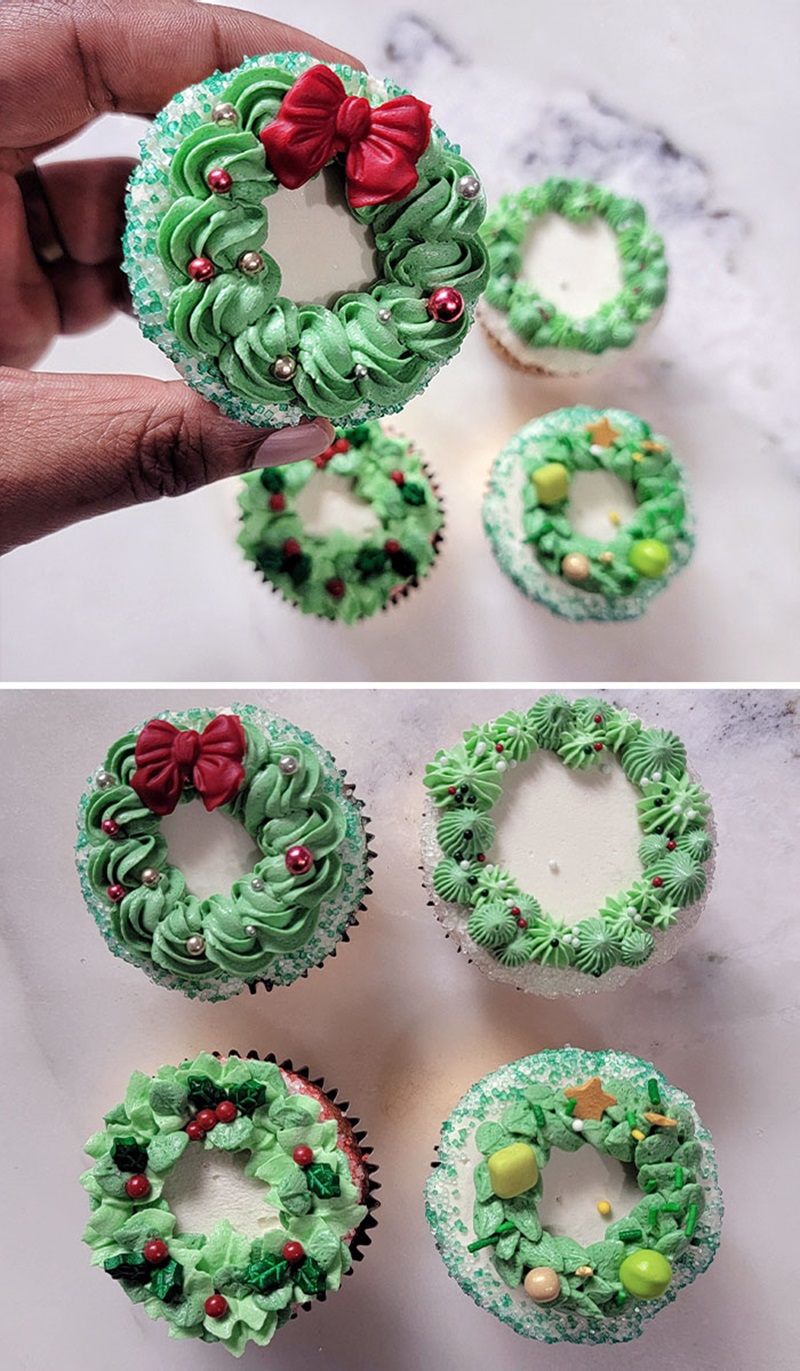 Vanilla Cupcake Wreaths With Chocolate Peppermint Ganache