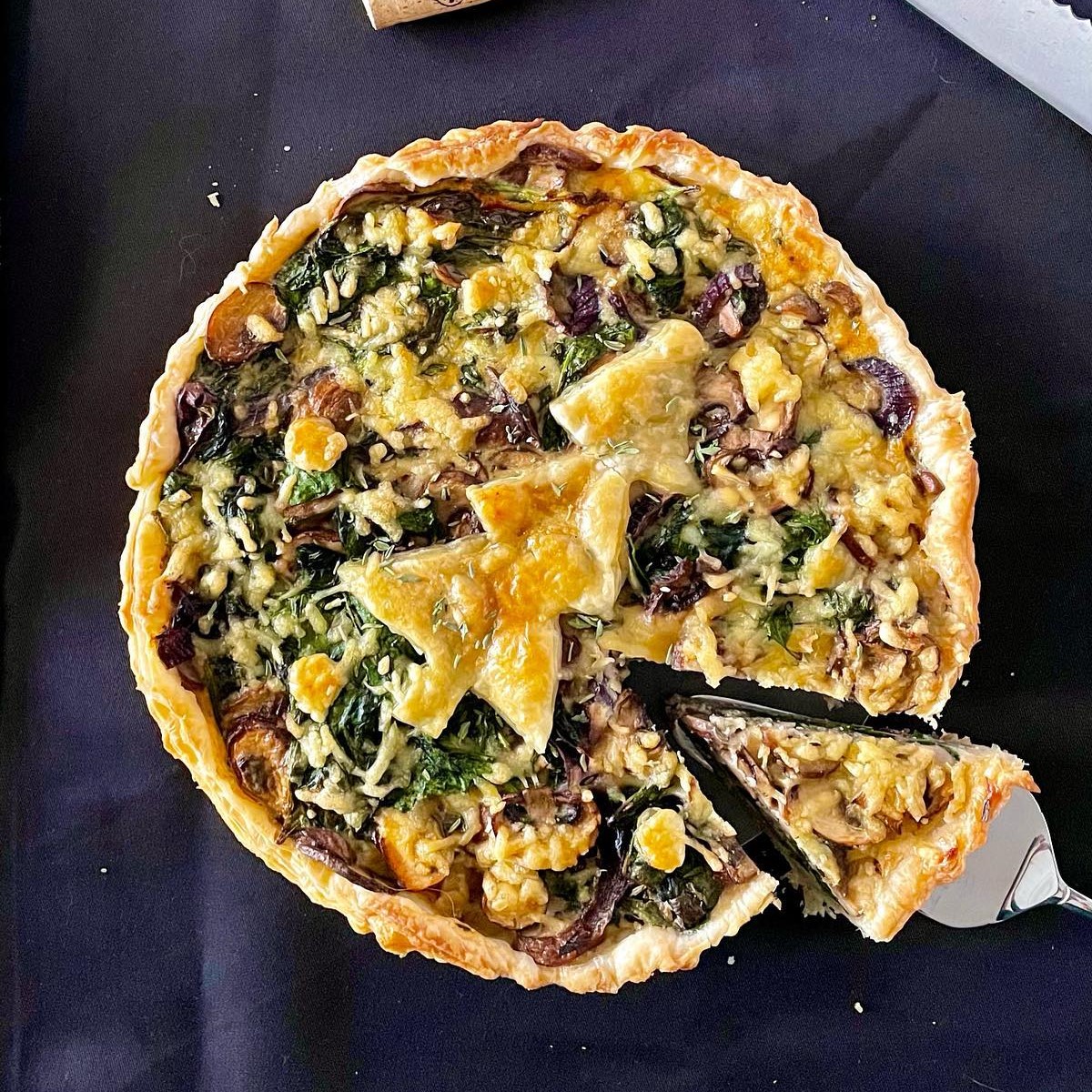 Vegetable Quiche With Chestnut Mushrooms, Spinach And Cheese. Isn't This A Nice Christmas Dish?